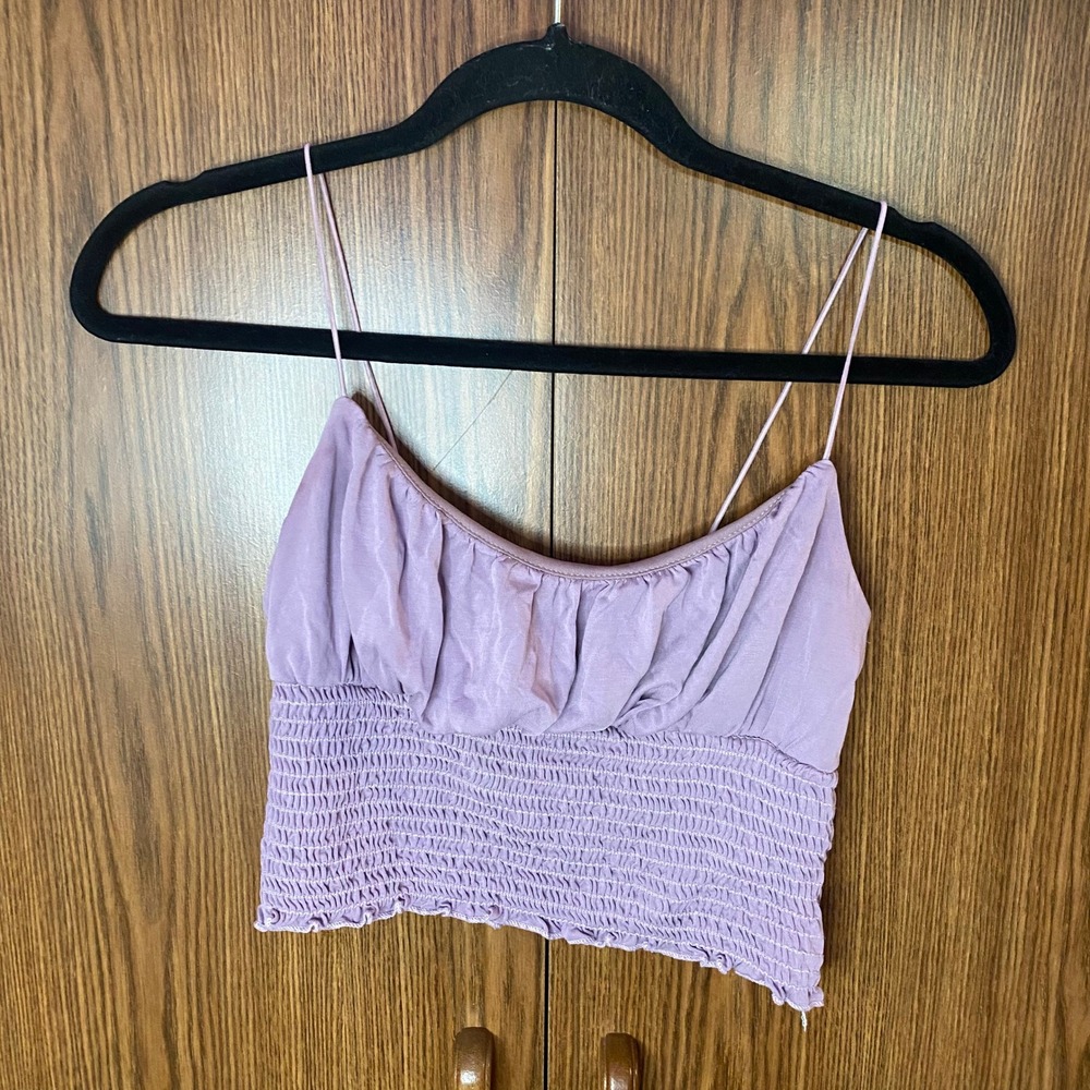 Urban Outfitters Crop Top Womens Small‎ Purple Smocked Ruched Spaghetti Strap